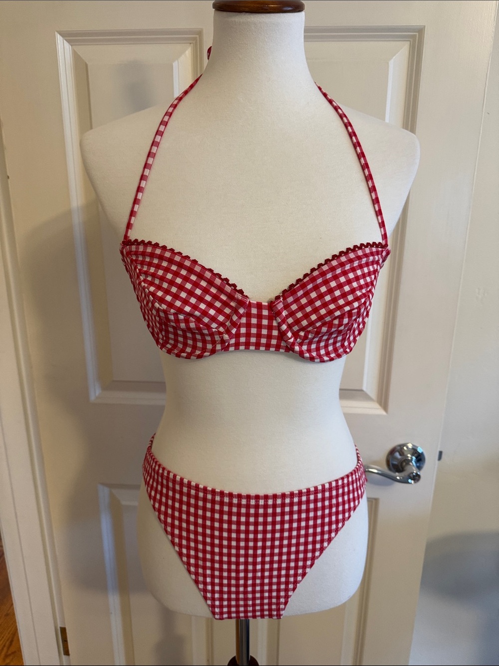 Red Gingham Halter Bikini Top and High Cut Bottoms - Women Intimates & Sleepwear